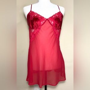 Victorias Secret Red Silk Slip Dress with Sequins  Medium